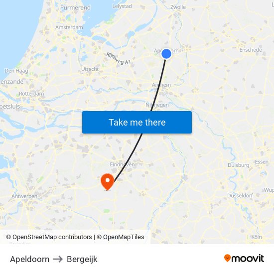 Apeldoorn to Bergeijk map