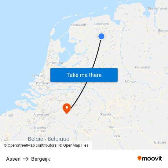 Assen to Bergeijk map