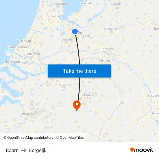 Baarn to Bergeijk map