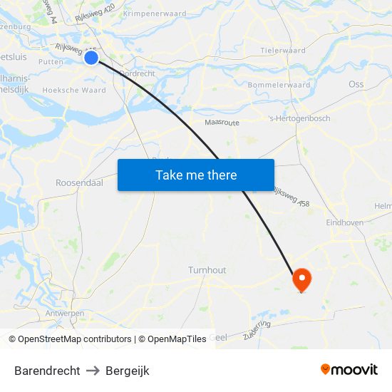 Barendrecht to Bergeijk map