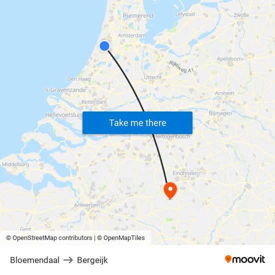 Bloemendaal to Bergeijk map