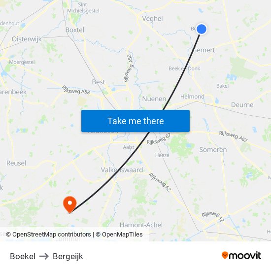 Boekel to Bergeijk map