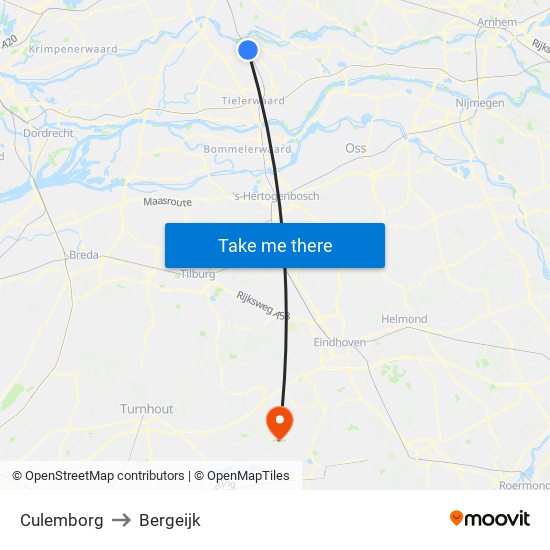 Culemborg to Bergeijk map