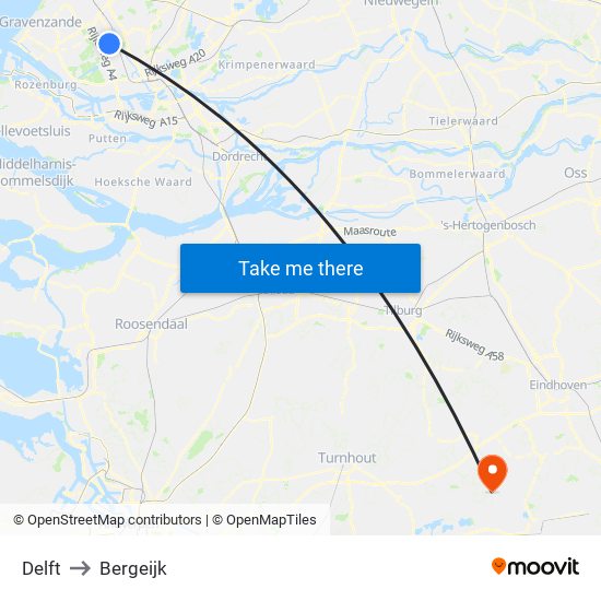 Delft to Bergeijk map