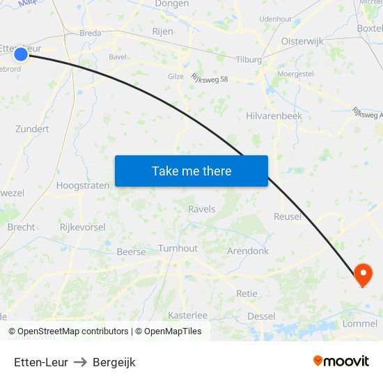 Etten-Leur to Bergeijk map