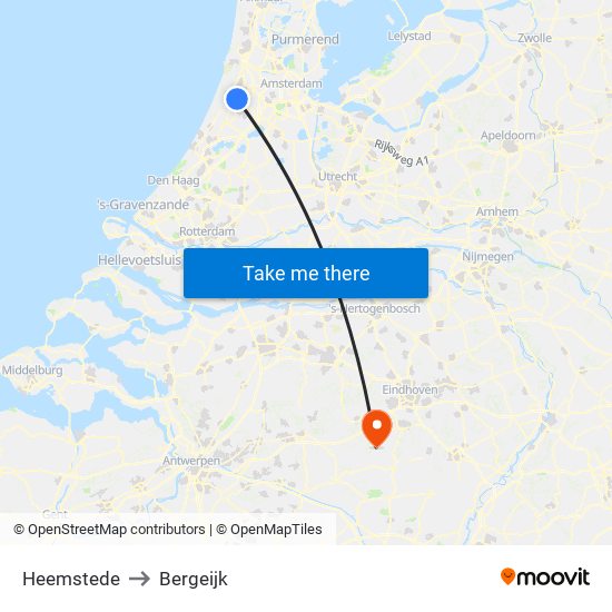 Heemstede to Bergeijk map