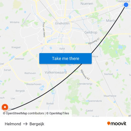 Helmond to Bergeijk map