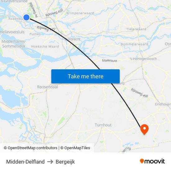 Midden-Delfland to Bergeijk map