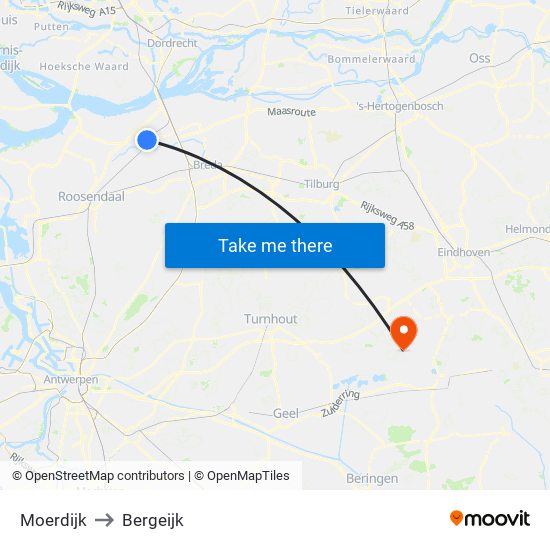 Moerdijk to Bergeijk map