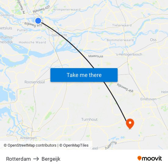 Rotterdam to Bergeijk map