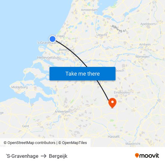 'S-Gravenhage to Bergeijk map