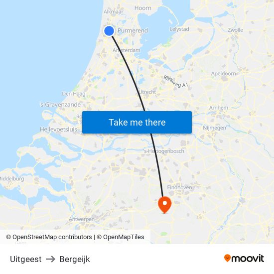 Uitgeest to Bergeijk map