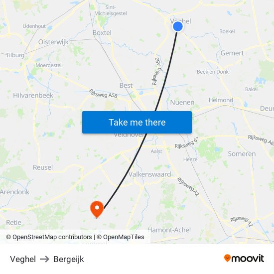 Veghel to Bergeijk map