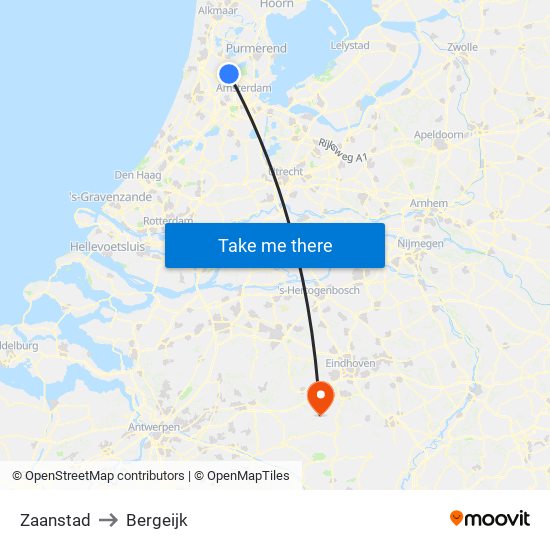 Zaanstad to Bergeijk map