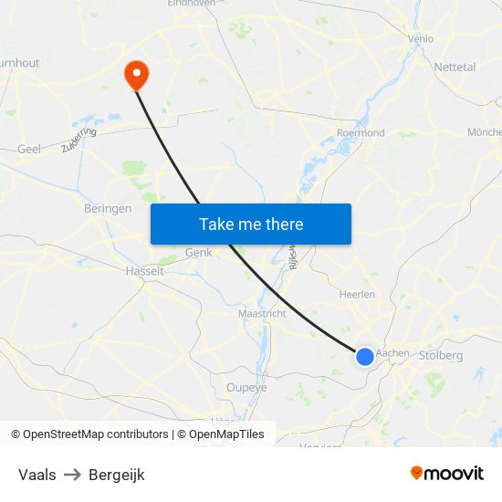 Vaals to Bergeijk map