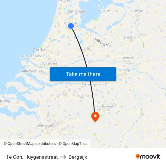 1e Con. Huygensstraat to Bergeijk map