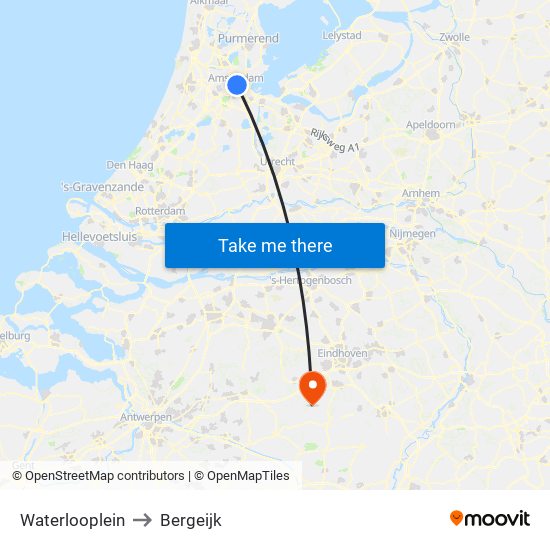 Waterlooplein to Bergeijk map