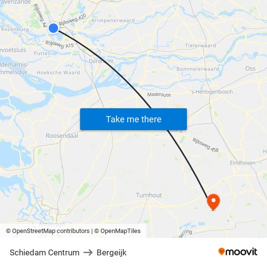 Schiedam Centrum to Bergeijk map