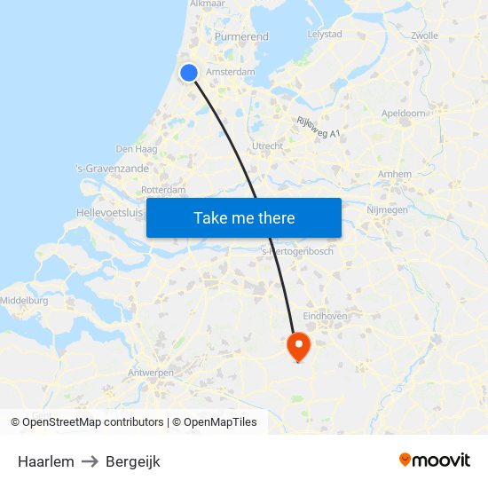 Haarlem to Bergeijk map