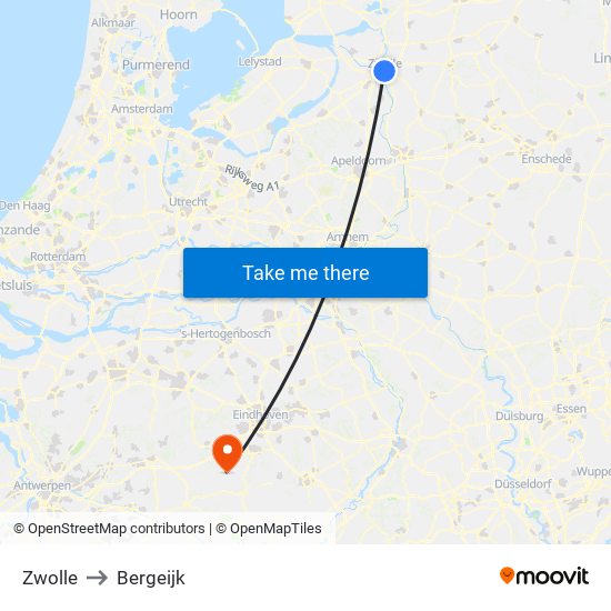 Zwolle to Bergeijk map