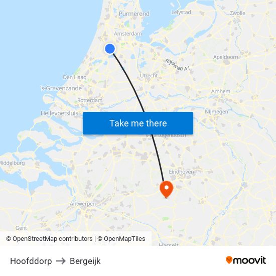 Hoofddorp to Bergeijk map