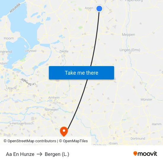 Aa En Hunze to Bergen (L.) map