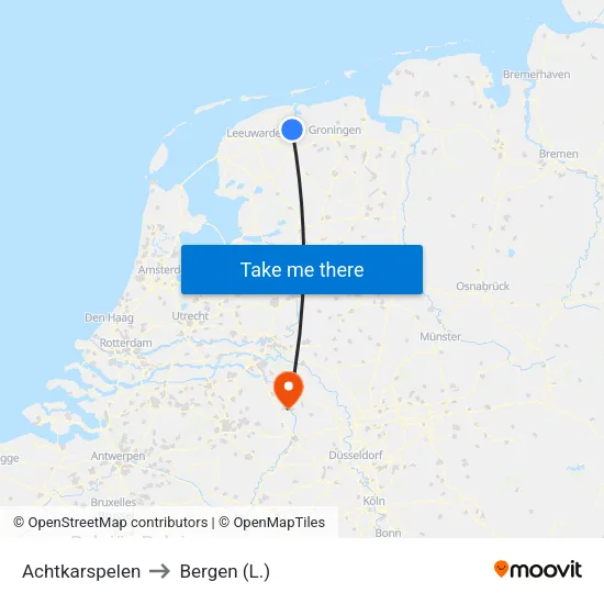 Achtkarspelen to Bergen (L.) map