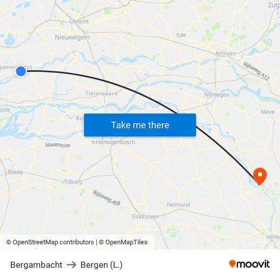 Bergambacht to Bergen (L.) map