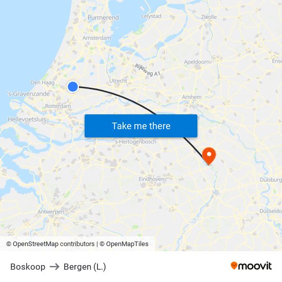 Boskoop to Bergen (L.) map