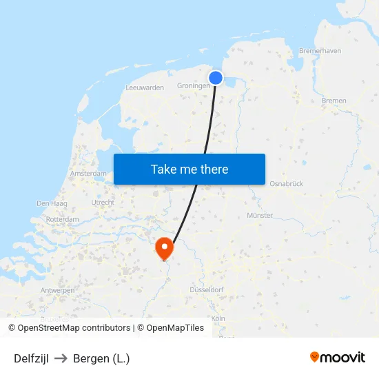 Delfzijl to Bergen (L.) map