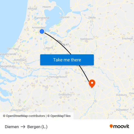 Diemen to Bergen (L.) map