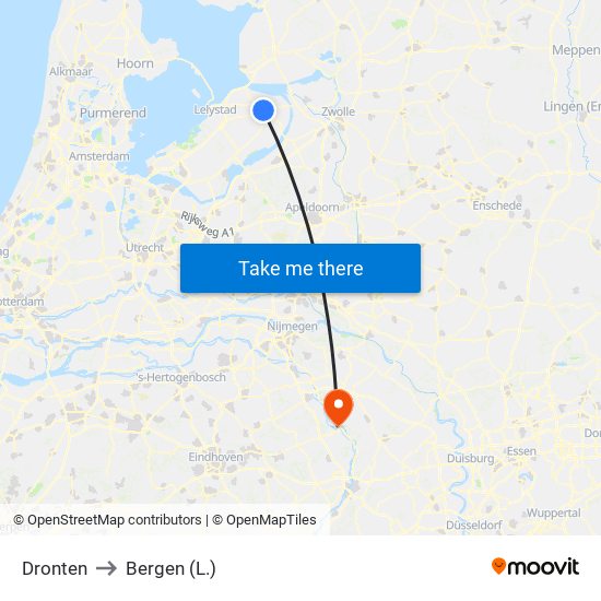 Dronten to Bergen (L.) map