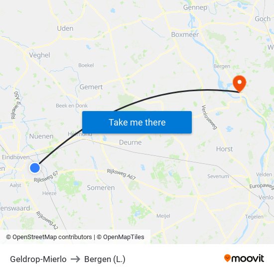 Geldrop-Mierlo to Bergen (L.) map