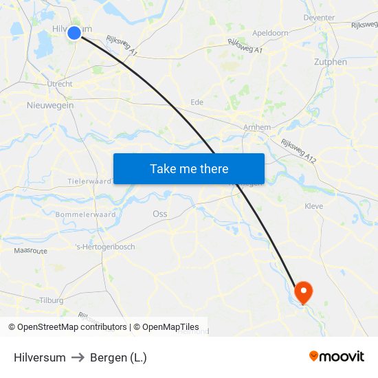 Hilversum to Bergen (L.) map