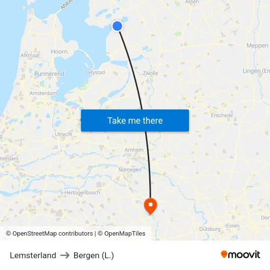 Lemsterland to Bergen (L.) map