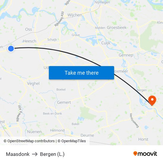 Maasdonk to Bergen (L.) map