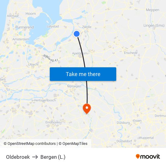 Oldebroek to Bergen (L.) map