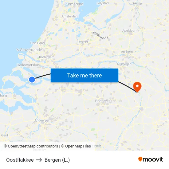 Oostflakkee to Bergen (L.) map