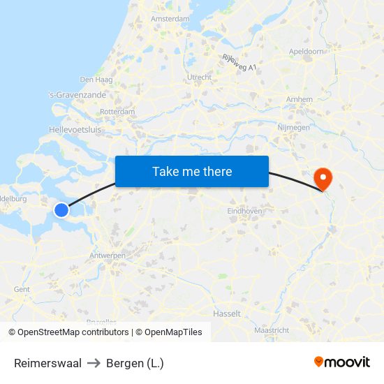 Reimerswaal to Bergen (L.) map