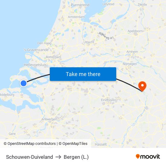 Schouwen-Duiveland to Bergen (L.) map