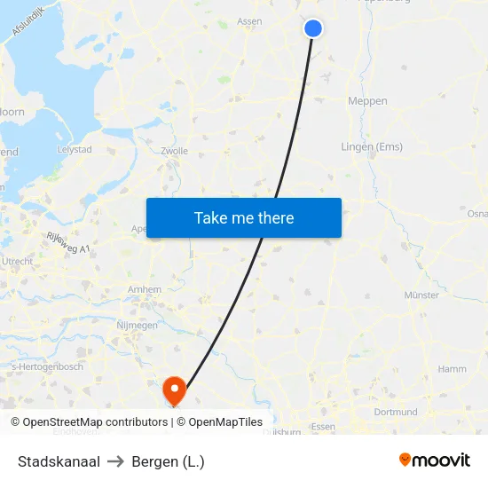 Stadskanaal to Bergen (L.) map
