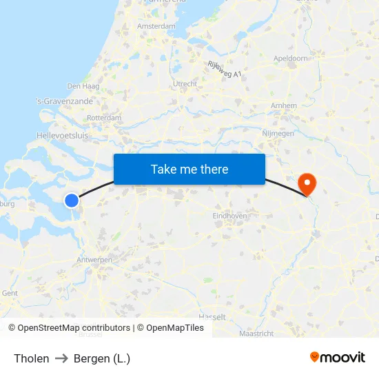 Tholen to Bergen (L.) map