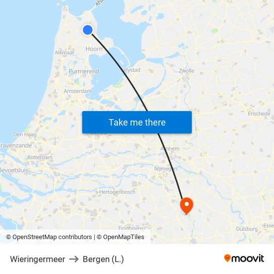 Wieringermeer to Bergen (L.) map