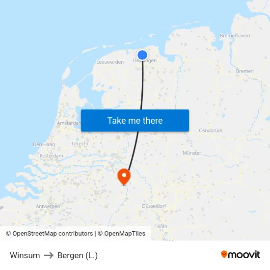 Winsum to Bergen (L.) map