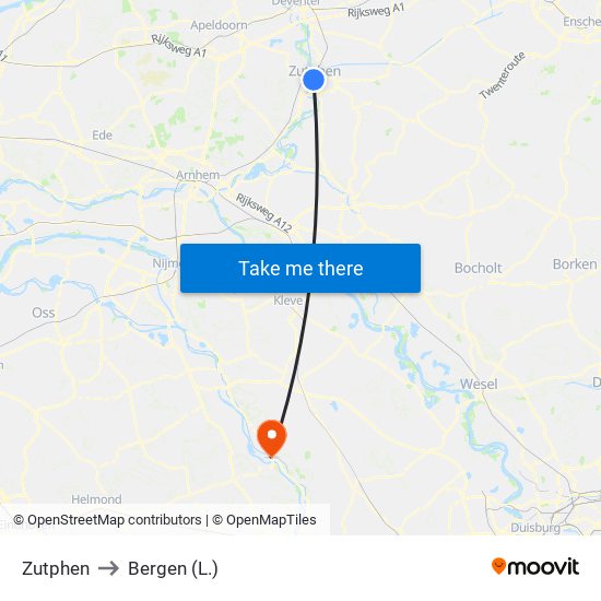 Zutphen to Bergen (L.) map