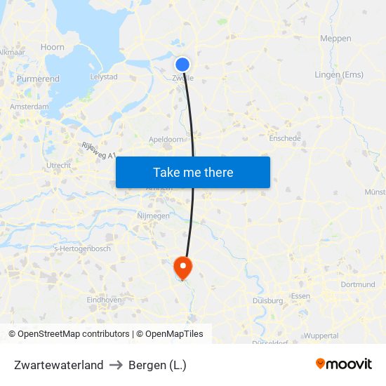 Zwartewaterland to Bergen (L.) map