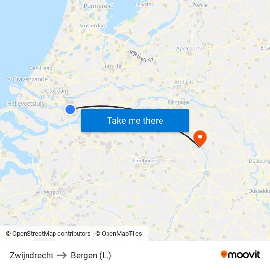 Zwijndrecht to Bergen (L.) map