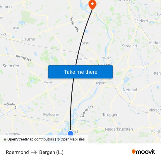 Roermond to Bergen (L.) map