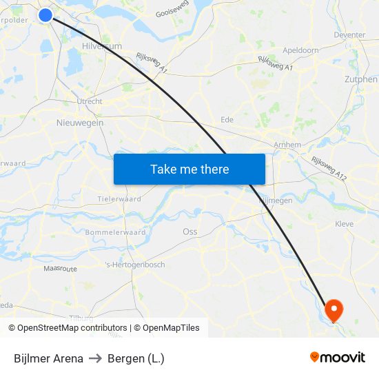 Bijlmer Arena to Bergen (L.) map