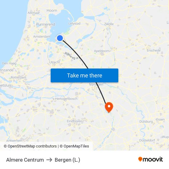 Almere Centrum to Bergen (L.) map